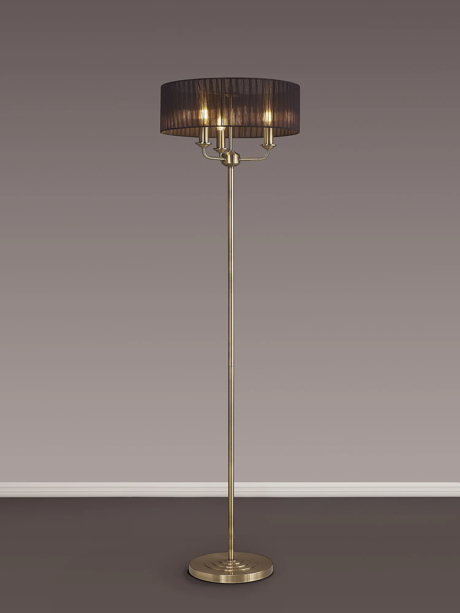 Banyan 45cm 3 Light Floor Lamp Antique Brass, Black DK0908  Deco Banyan AB BL